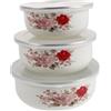 TIDTALEO Set 3 Pezzi Ciotole Smaltate Vintage, con Coperchio per Cucina | Conservazione Ermetica, Impilabili e Adatte All'uso Domestico, Finitura Floreale, Smalto e Plastica