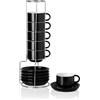 Sweejar Home Set di 6 Tazze da Caffè e Piattini in Porcellana, Impilabili, con Supporto in Metallo, 120 ml, per Latte, Caffè, Tè