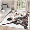 AUWUUA Tappeto giapponese per camera da letto e soggiorno, tappeto giapponese, 60 x 120 cm, motivo geisha con fiori di ciliegio, katana, lavabile in lavatrice, morbido e antiscivolo, grande tappeto
