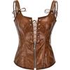 USOHJZ Corsetto in pelle con lacci marroni e cerniera, gilet da donna, abiti vintage, bustier sexy
