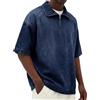 Generico Camicia Uomo Manica Corta Raglan in Cotone Effetto Denim con Cerniera Zip, Shirt Casual Estiva Mezza Zip Stile Jeans Leggera Traspirante