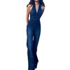 Generic Tuta in denim da donna con cerniera frontale, gamba larga, jeans elasticizzati, pantaloni a zampa aderenti, completo intero