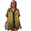 SMBHIAON Copricostume Bagno Donna Stile della Pittura A Olio Chiffon Vestito Mare Copricostumi da Bagno Giallo Senape Estivi Allentato Bikini Cover Up Klimt Costumi per Spiaggia Piscina