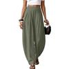 Generico Pantaloni Donna Estivi Barrel Pantaloni Cotone Lino Eleganti con Tasca Elastico in Vita Dritto Pantalone da Lavor a Gamba Larga Comodi Baggy Pantalone Larghi Spiaggia Vacanze Mare Abbigliamento
