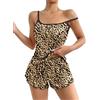 Ekouaer Pigiama Donna Estivo Corto Sexy Pigiami Fionda Canotta Stampa Senza Maniche Casual Set Volant Morbido Comodo Pigiamas, Leopardo, L