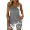 WANWEN Two-Piece Body-Covering Printed Boxer Swimsuit, Women's Two-Piece Printed Bathing Suit, Women Tankini Swimsuit Set for Beach, Vacation Activities (XL,Gray)