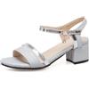 Bviennic Donna Sandals Tacco Medio a Blocco Moda Punta Aperta Fibbia Brillantini Sandals 0989 Argento Numero 36.5 Eu/37Cn