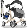 ELONEO Carbon Rollator pieghevole leggero con seduta, rollator da viaggio ultraleggero 5,5 kg, ausilio per la deambulazione per anziani regolabile in altezza su 9 livelli, deambulatore pieghevole, con borsa