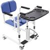 Caskunbsy Sedia di trasferimento idraulica per paziente sollevatore di persona capacità 150 kg sedia a rotelle portatile con bacino WC e 4 ruote con freni, aiuto alla mobilità per anziani e disabili