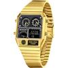MASTOP Orologio analogico digitale quadrato retrò con display della temperatura 3 fusi orari retroilluminato impermeabile fino a 50 m Allarme cronometro settimana/data, Oro/Nero, Orologio analogico