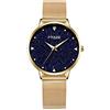 Alienwork Orologio Donna Oro Cinturino in Maglia Metallo Blu quadrante di marmo reale