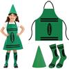 Arglfty Vestito Halloween Bambino Bambina, 3 Pezzi Costume Da Pastello Con Crayon Grembiule, Cappello Conico e Calzini a Righe, Costumi Halloween Per Carnevale, Gruppo Giochi Di Ruolo, Festa a Tema (Verde)
