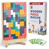 Cateam Puzzle in Legno Montessori Stile Tetris - 42 Blocchi Educativi con Vassoio Numerato (1-10) e 10 Carte Sfida Fronte-Retro, Gioco di Logica per Bambini 3-5 Anni, Motricità Fine