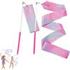 Veruydita Nastro da ginnastica ritmica 2 pezzi 2 m con bacchetta nastro da ballo rosa glitterato per bambini, attività sportive, danza, scuola e giochi creativi