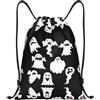 Pidgazdfgv Divertente Fantasma Bianco Coulisse Zaino Sportivo Palestra Sackpack Tasche In Mesh Resistente All'acqua Stringa Bag Donne, Nero , M, Classico