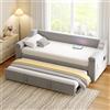 boorbin Letto imbottito per divano letto, 90/180 x 190 cm, braccioli larghi e spessi, con impianto stereo Bluetooth intelligente con porta di ricarica USB, con ripiani, con rete a doghe, tessuto in