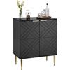 Garvee Credenza moderna per soggiorno o sala da pranzo - Mobile buffet nero con 2 ante decorate in rilievo - Ripiano interno pratico - Gambe in metallo dorato - Stile elegante - Colore: Nero