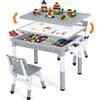 MAMIZO Tavolo per bambini con 2 sedie, tavolo per attività per bambini regolabile in altezza, con vano portaoggetti, piano letto reversibile per graffiti e mattoncini da costruzione, mobili per aula