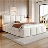 NADEUSAK Letto matrimoniale imbottito, 160 x 200 cm, beige bouclé, con rete a doghe, testiera imbottita, senza materasso