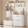 BENMWS Set di guardaroba, armadio, cassetto, specchio, scarpiera con scarpiera, può essere combinato liberamente, adatto per ingresso, soggiorno, bianco + tono legno, 156 x 36 x 176 cm