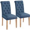 Yaheetech Set 2 Sedie Sala da Pranzo Imbottite Sedia in Tessuto Eleganti Gambe in Legno Massello Schienale Alto con Bottoni Imbottiti Portata 125 kg Blu