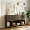 [en.casa] Credenza Bassa Mobile Contenitore con 4 Ante Decorative Push to Open e Scomparti Aperti Sideboard per Soggiorno Corridoio Studio 77x145x30 cm Effetto Noce