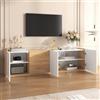 VIVCA Mobile TV pannello basso in colore bianco e legno, può essere appeso alla parete o posizionato sul pavimento