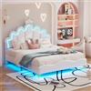 AYIYILA Prinzessin - Letto matrimoniale, 140 x 200 cm, letto sospeso, con testiera a corona e illuminazione a LED, per cameretta delle ragazze, letto imbottito in poliuretano, 140 x 200 cm (bianco)
