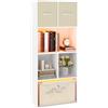 GOKHOMX Libreria bianca mobile armadio armadio armadio cubo con 6 scomparti e 2 cassetti in tessuto, scaffale biblioteca a a 6 scatole con striscia luminosa, per soggiorno, ufficio, camera da letto