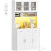 Hzuaneri Credenza Cucina Alta, Mobile Cucina, 40 x 100 x 190 cm, Bianco | Multipresa e Illuminazione a LED, 3 Cassetti e 3 Ante in Vetro, Ripiani Regolabili, Credenza Soggiorno, PT10103XEU