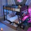 KecDuey Letto a Castello Gaming Matrimoniale 140x200 cm in Metallo, con Scrivania, 2 Cassetti e Luci LED, Colore Nero