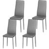 DEWINNER Sedia da pranzo nordica (set da 4), design ergonomico, gambe in metallo, imbottita vintage, sedia da cucina casual con cuciture, grigio