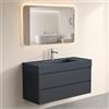 doporro Set Mobile Bagno Sospeso 120 cm con 2 Cassetti, Lavabo e Specchio | Marrone Scuro, Lavabo in Marmoresina Antracite, Chiusura Soft Close, Deep F029 Colossum12-1200M Nova-02