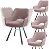 JIJIAN Set 4 Sedie Sala da Pranzo Girevoli 360° con Braccioli, Rosa | Sedie da Cucina Girevoli con Gambe in Metallo, Sedie Imbottite Moderne in Velluto a Coste per Sala da Pranzo e Soggiorno