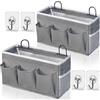 Kanrichu 2 organizer da appendere alla parete, 3 tasche, in tessuto di lino, con tasche, cestino impermeabile per cucina, camera da letto, ufficio, camper (grigio, 2 pezzi)