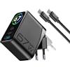 Cellularline PowerView IQ Kit ACH 67W Caricabatterie da rete kit 67W con smart display TFT, spina pieghevole e tecnologia GaN+. Include cavo USB-C da 150 cm per una ricarica completa e immediata.
