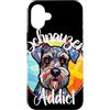 Whisker Mosaic Lettering Co. Custodia per iPhone 16 Plus Ritratto di cane in vetro colorato Schnauzer Addict