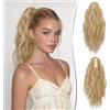 RUWISS Coda Capelli Extension con Pinza, Coda Finta Capelli Ricci 35 cm Coda Capelli Extension Ondulate Sintetici Coda di Cavallo per Donne (Biondo con Riflessi）