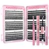 FUHAMJ 1 Set Ciglia Finte Ciuffetti, Extension Ciglia 30-40-50-60-80-100D Curl 8-16mm, Kit Ciglia Finte con Pinzetta e Colla per DIY Eyelash Extension