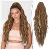 RUWISS Coda di cavallo con clip, 76 cm, lunga, mossa e riccia, capelli sintetici, extension per coda di cavallo, da donna, marrone cioccolato con ciocche