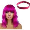 KSBBHDS 1 Pezzo Di Capelli Ricci Rosa Rossa E 1 Pezzo Di Colletto, Parrucca Ondulata Di Media Lunghezza, Forma Fresca E Accattivante, Accessori Di Abbigliamento Alla Moda.