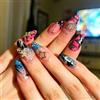 MouyouGlow Unghie Finte Corte MouyouGlow,Mandorla Pink French 3D Crystal Stella Charms Diamant Design Short Press on Nails,Blue Tips Silver Star Autunno Inverno Fake Nails