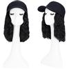 TESS Extensions con Cappellino - 20cm Estensione di Capelli Sintetici Ondulati con Cappello Nero per Donna,Nero Naturale