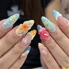 MouyouGlow Unghie Finte Corte MouyouGlow,Mandorla Blu French 3D Striped Fiori Floral Bubble Perle Ocean Conchiglia Design Short Press on Nails,Blue Tips Conch Sweet Estate INS Fake Nails