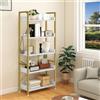 YITAHOME Libreria a 5 ripiani, in piedi, aperta, in metallo, sottile, alta, con 4 ganci, per soggiorno, ufficio, casa, oro