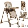 Magic ZC Pelle PU Seggiolone per Bambini Sedia da Pranzo per Pappa Regolabili Pieghevole Multifunzionale Convertibile con Doppi Vassoi Staccabili e Ruote (X8121 Khaki)