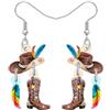 WEVENI Cappello da Cowgirl in Acrilico Orecchini con Stivali da Cowboy Gioielli Occidentali Pendente Accessori Vintage per Rodeo Outfits Regali Cowgirl per Donne Ragazze (Colorato)