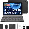 Laptok Tablet 10" Android 15 con Mouse e Tastiera 20GB+64GB+1TB WiFi 5G Bluetooth 5.4
