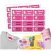 GP TONER Etichette Adesive Personalizzate Scuola Elementare, Adesivi con nome per bambini per scuola e asilo 90 etichette. Etichette impermeabili, Adesivi personalizzati per vestiti e giocattoli Magenta