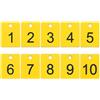PATIKIL 10 targhette rettangolari con numeri da 1 a 10, 3 x 4 cm, in plastica, numerate con foro, per organizzatore, disegno, premi, vendite sul campo, etichette per vestiti, colore giallo